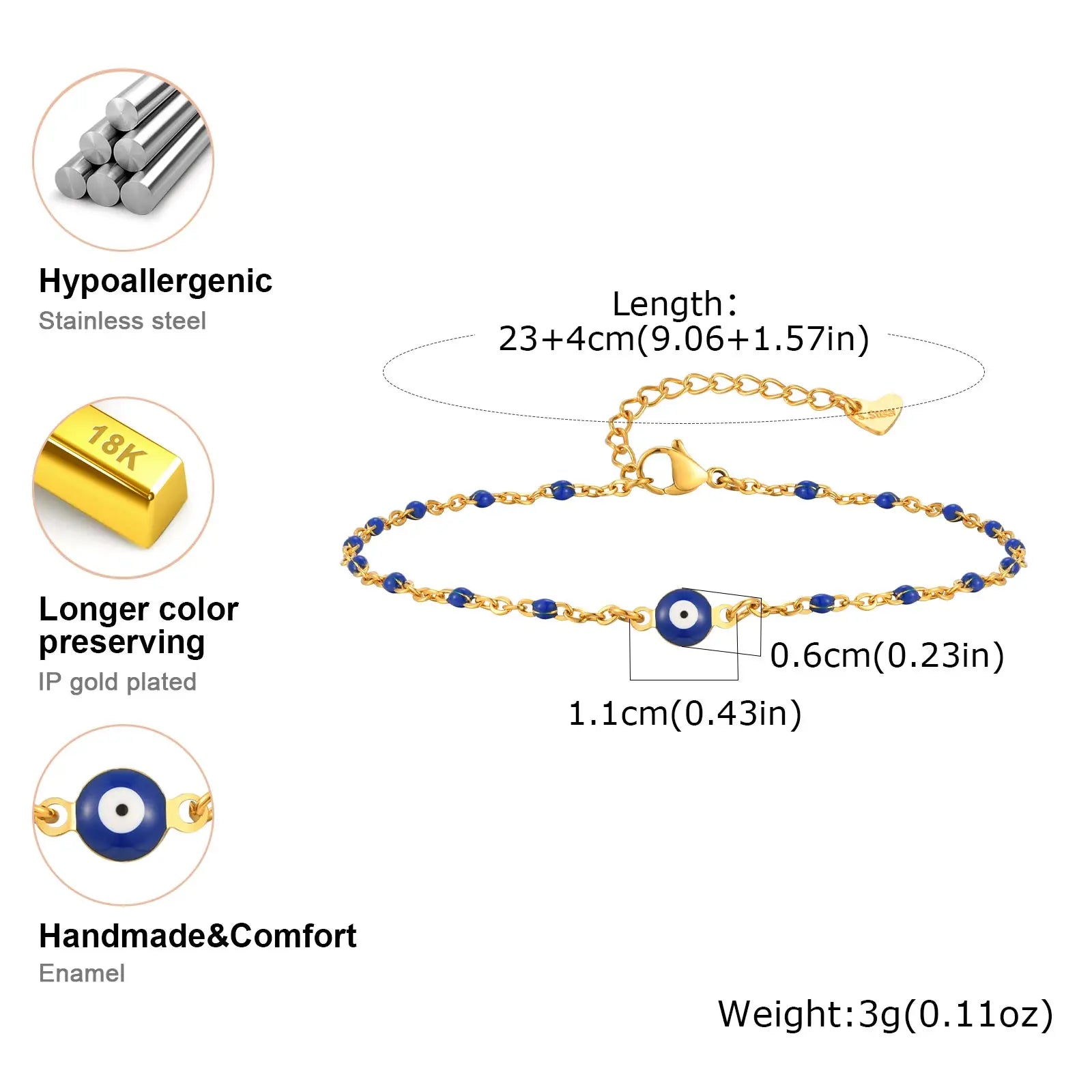 Vintage Lucky Evil Eye Anklet Bracelet for Women, Blue Eye Beaded Chain Stainless Steel Foot Anklets, Waterproof Jewelry on Leg