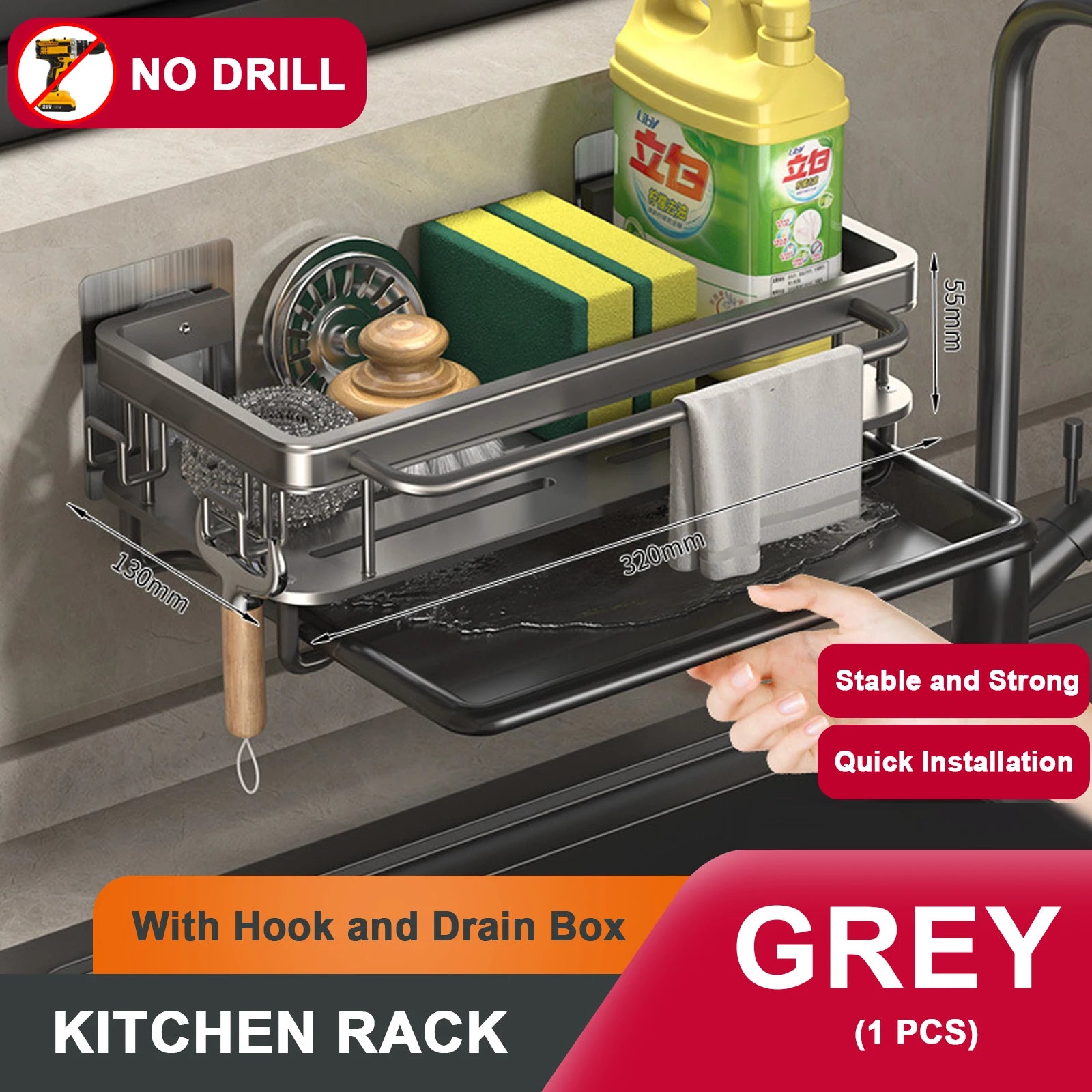 Kitchen Sink Drain Rack With Tray Aluminum  Sink Shelf Soap Sponge Holder Dishcloth Towel Rack filter basket