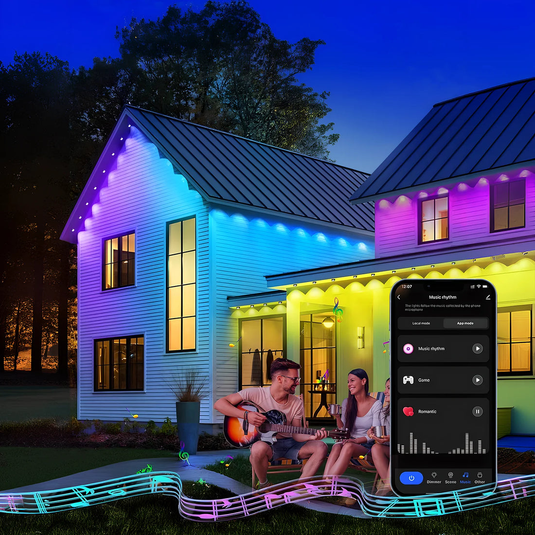 20M Permanent Outdoor Lights Smart RGBIC LED Eaves Lights with App/Remote Control Full House Flashing Lighting Christmas  Decor