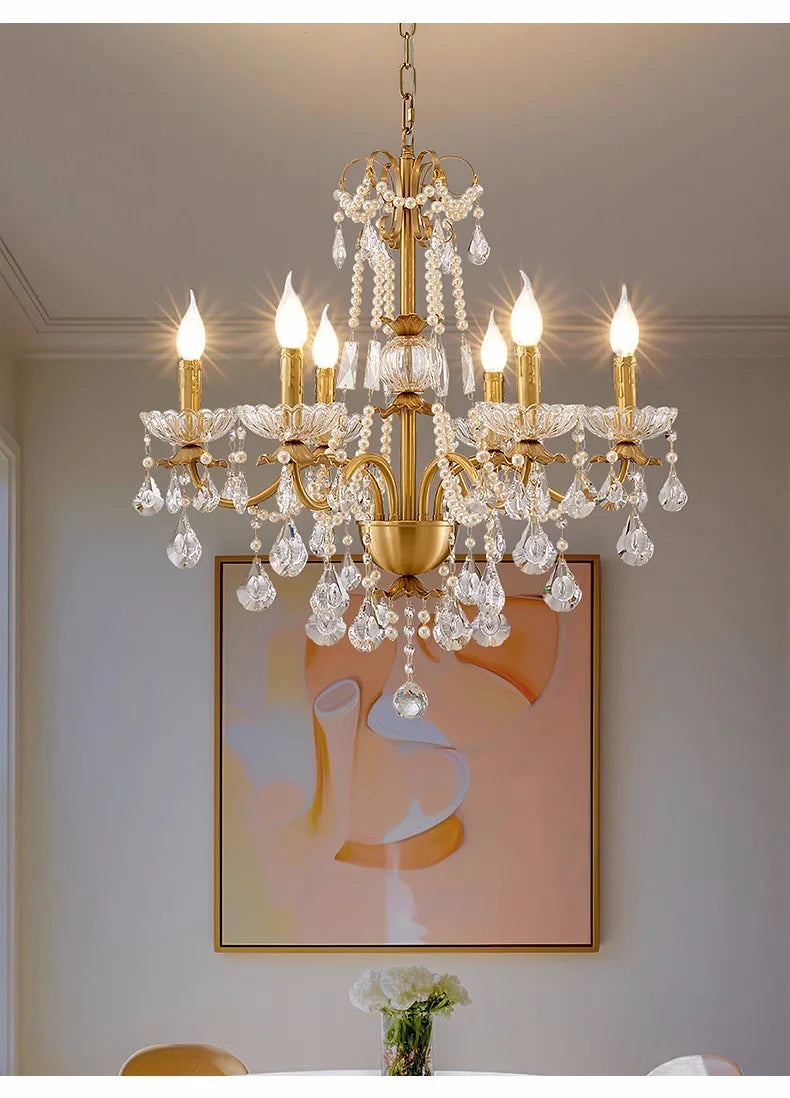 French Luxury Candle Chandelier Foyer Lustre K9 Crystal Pendant Lights French Candle Droplight Home Decor Led Lamparas Lamp