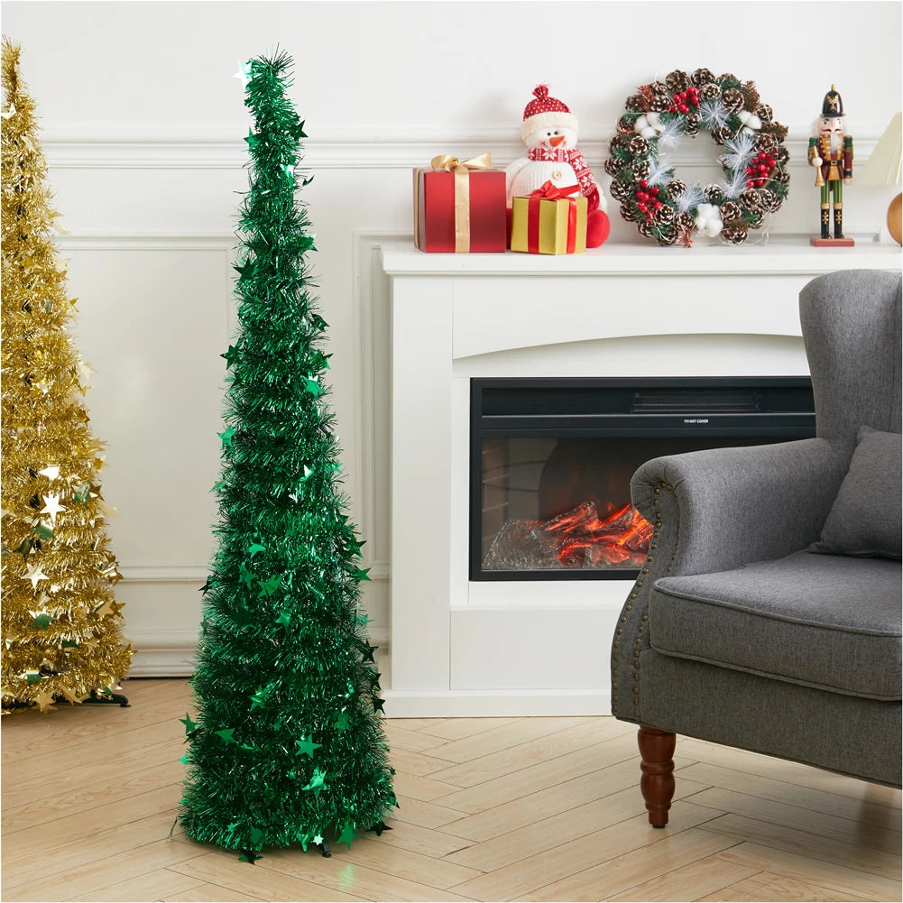 Voltsify Collapsible 1.2M Pop Up Tinsel Christmas Tree with Base