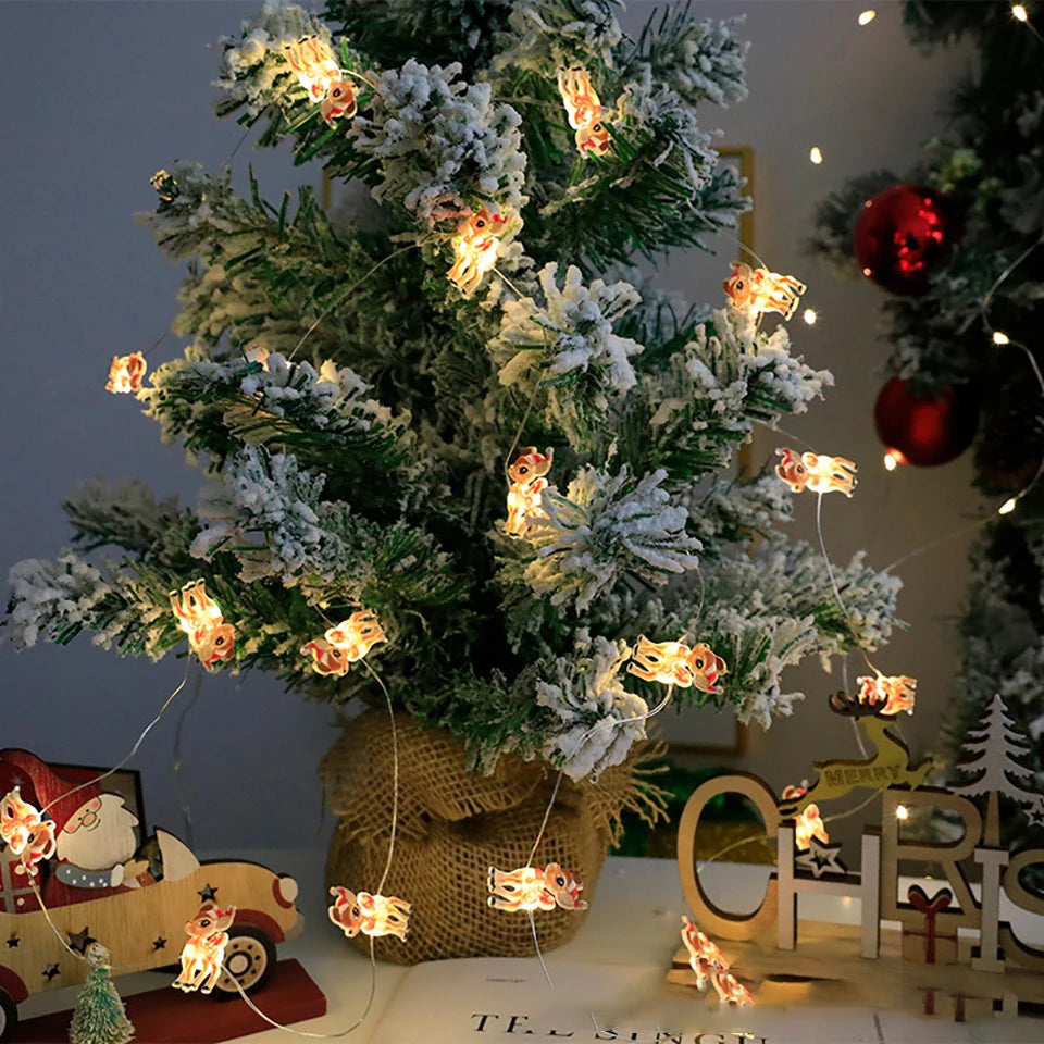 Christmas Lights 2M 20LED Fairy Lights Santa Claus Snowflake String Lights Battery Powered For Home Living Room Xmas Decor Lamp