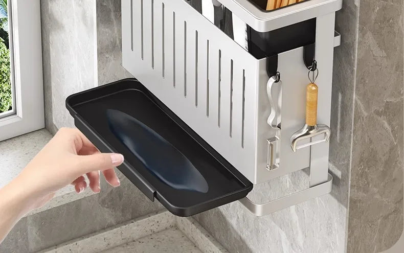 Kitchen Knife Holder Storage Rack Wall-Mounted Multi-purpose Storage Knife Rack Detachable Stainless Steel With Brackets Hooks