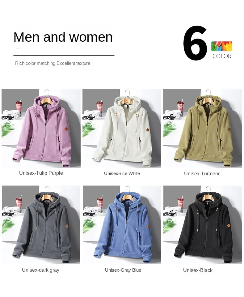 Winter Warm Cashmere Jacket Mens High-end Ski Fleece Iined Thickened Hoodie Coat Casual Womens Outdoor Camping Cold-proof Jacket