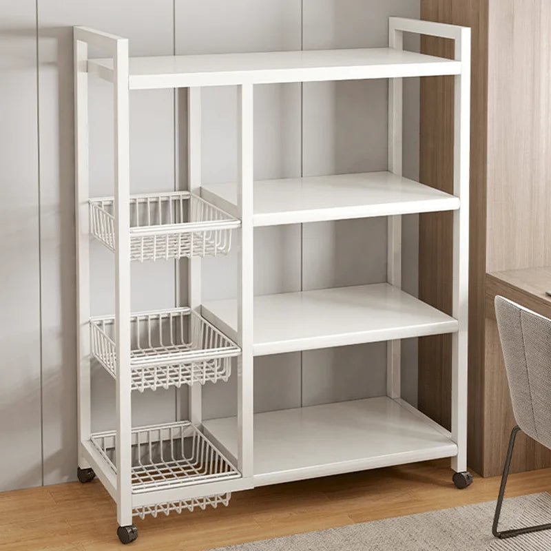Multi-Purpose Rolling Storage Rack, High-Strength Steel, Space-Saving Shelf for Kitchen Living Room Office, Gold Frame.
