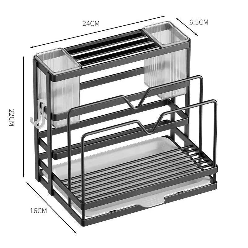 Kitchen Countertop Organizer with Drainage Tray -Integrated Rack for Cutting Boards, Knives, Rags, Chopsticks, Pot Lids, Durable