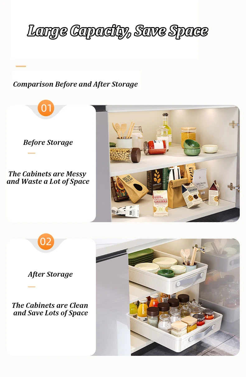 Kitchen Sliding Drawer with Slide Rail Cabinet Clothes Spice Dish Bowl Storage Rack Pull Out Cabinet Organizer Tray With Handle