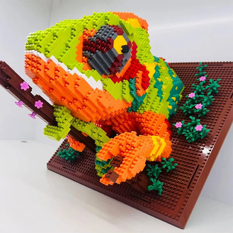 3D Animal Chameleon Building Blocks Lizard Mural Wall Stereoscopic Painting Model Assemble Bricks Home Decor Adults Kid Toy Gift