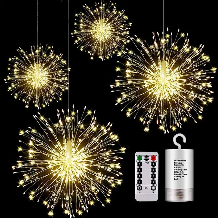 Christmas 200LEDs Firework Lights Hanging Starburst Garland Fairy String Lights Outdoor for Home Garden Courtyard Decor