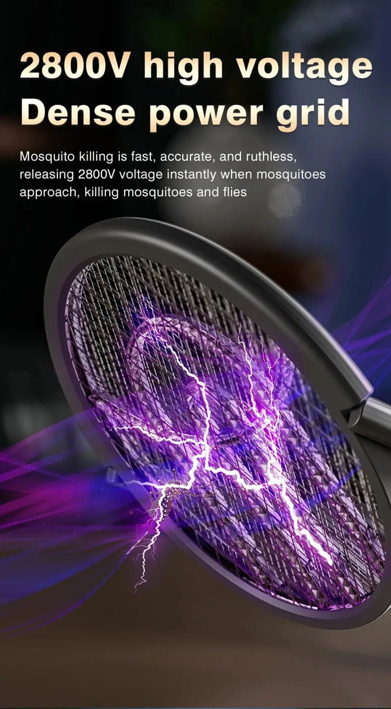 Intelligent Rechargeable Mosquito Swatter 2800V Electric Racket Extension Handle 5-Layer Protection