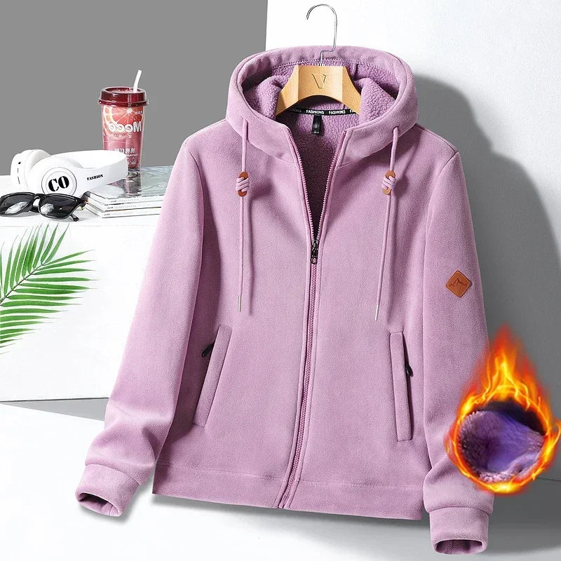 Winter Warm Cashmere Jacket Mens High-end Ski Fleece Iined Thickened Hoodie Coat Casual Womens Outdoor Camping Cold-proof Jacket