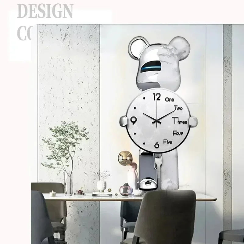 Large Bear Wall Clocks CreativeBear Wall Clock Aesthetic Giant Wall-clock Luxury Living Room Decoration Dining Room Ornament