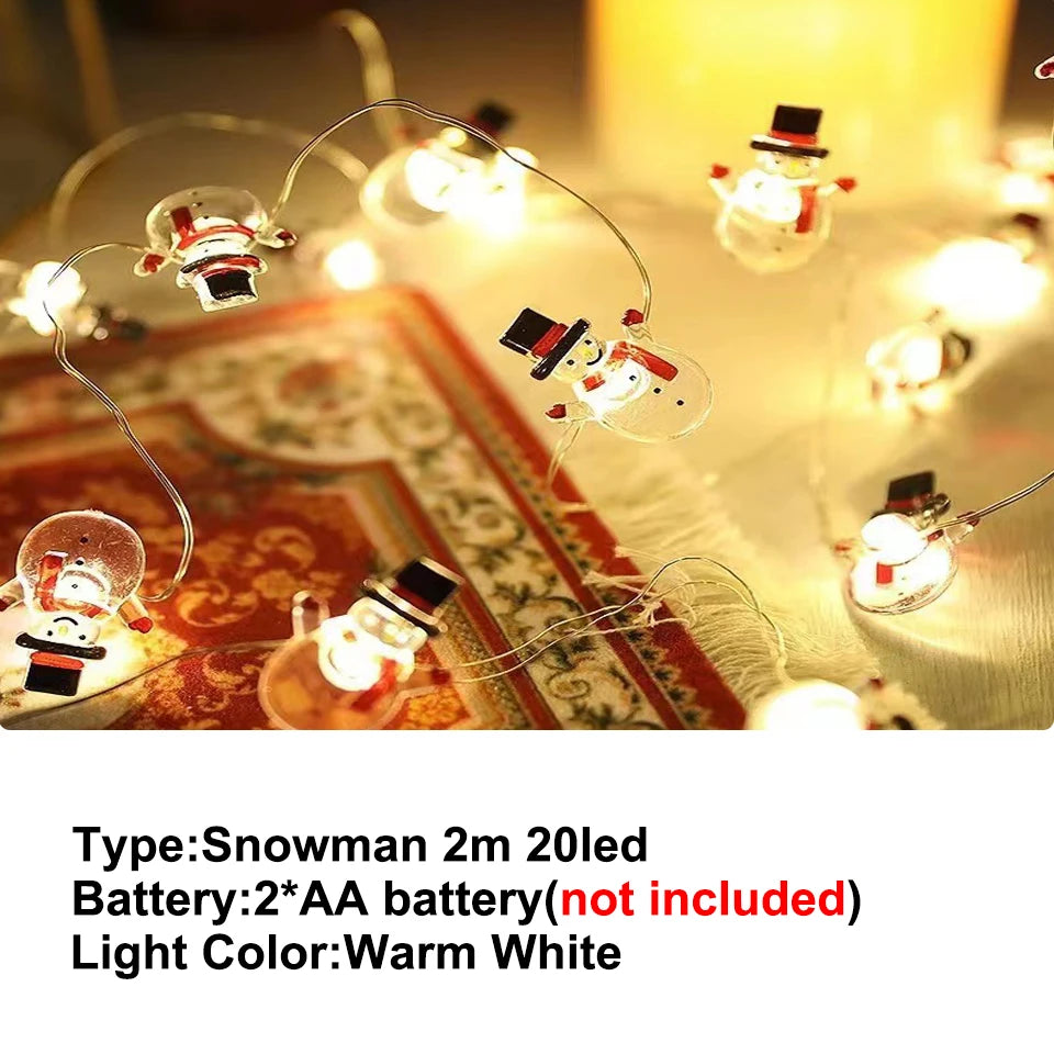 Christmas Lights 2M 20LED Fairy Lights Santa Claus Snowflake String Lights Battery Powered For Home Living Room Xmas Decor Lamp