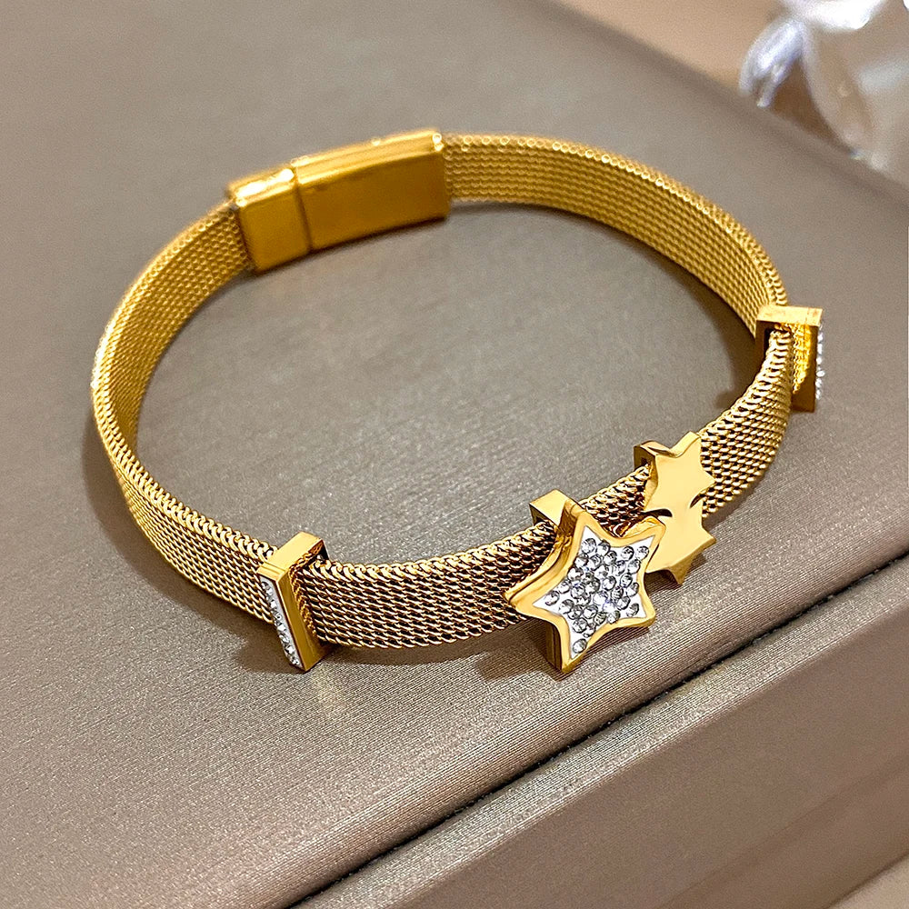 Greatera Round Eye Watch Bracelet Five-pointed Star Accessory Strap Design Stainless Steel Women's Bangle Gift Jewelry Trendy