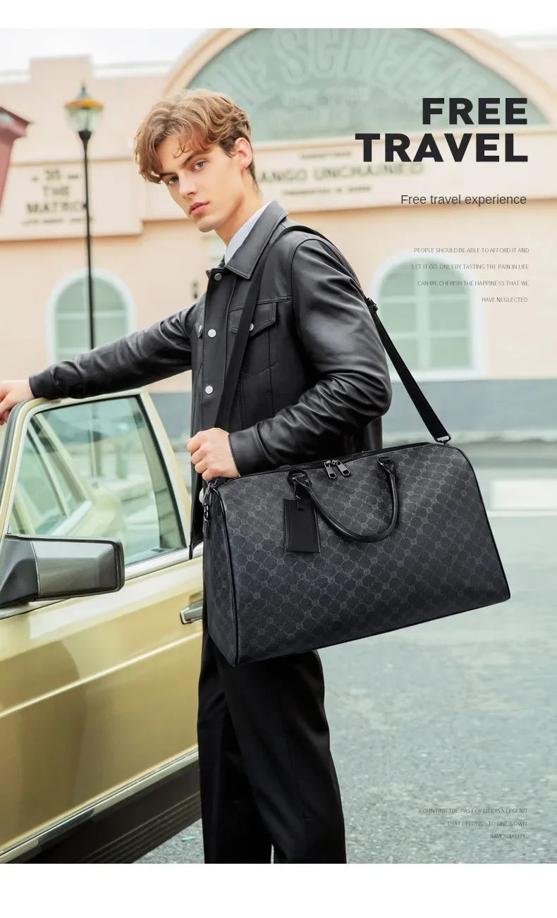Men Business Travel Luggage Bag Leather Travel Duffle Large Capacity Hand Luggage Bag Short Trip Shoulder Bags Luxury Handbag