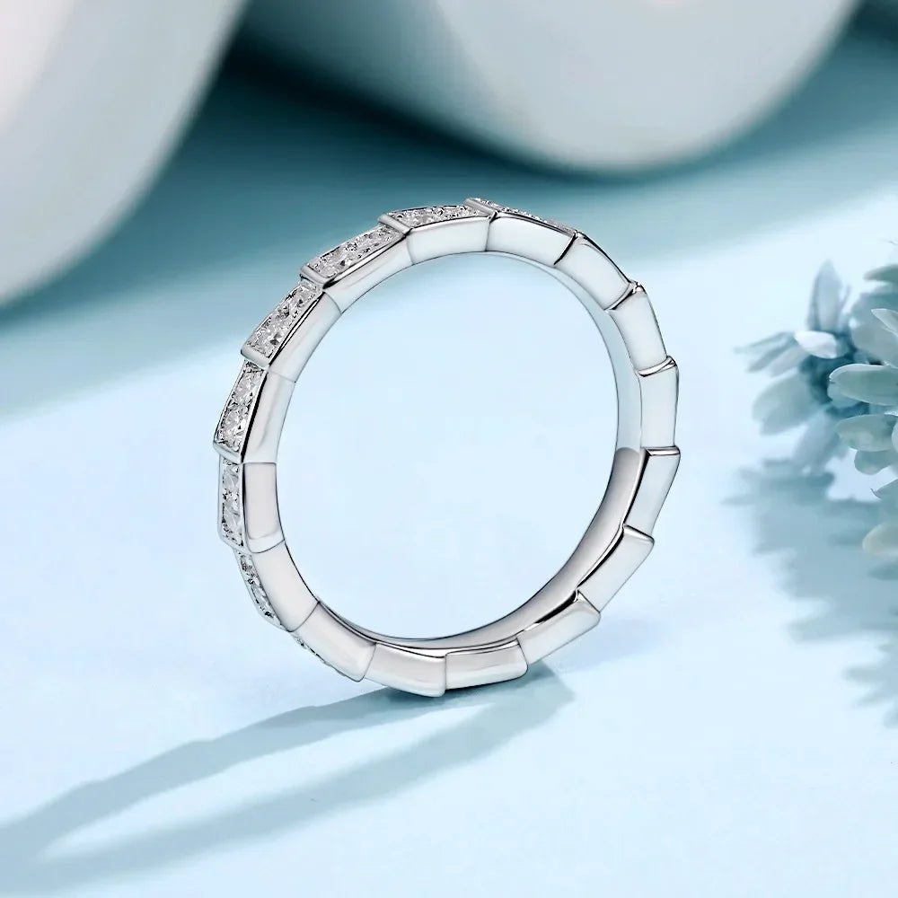 M-JAJA Eternity Moissanite Snake Ring Diamond Wedding Band for Women 18K Gold Plated 925 Sterling Silver Party Fine Jewelry Gift