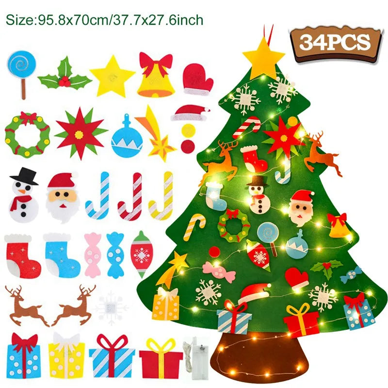 Christmas DIY Felt Tree With Light Merry Christmas Decoration For Home 2023 Cristmas Ornament Xmas Gifts Navidad New Year Tree
