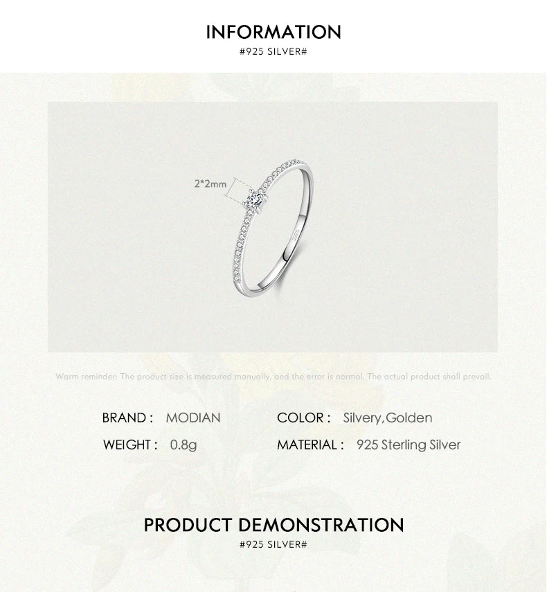 Modian 2021 Real 925 Sterling Silver Simple Square Clear CZ Charm Gold Color Finger Rings For Women Wedding Engagement Jewelry