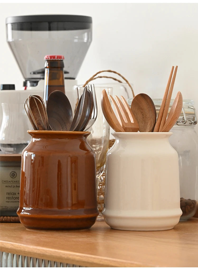 Kitchen Utensil Holder, Ceramic Cooking Utensil Holder for Counter Top, Storage Organizer for Spatula Spoon and Fork Storage Jar