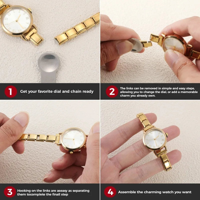 Fashion Watch Women's DIY 9MM Width Italian Elastic Charm Stainless Watch Header Linker Bracelet Jewelry Birthday Gift