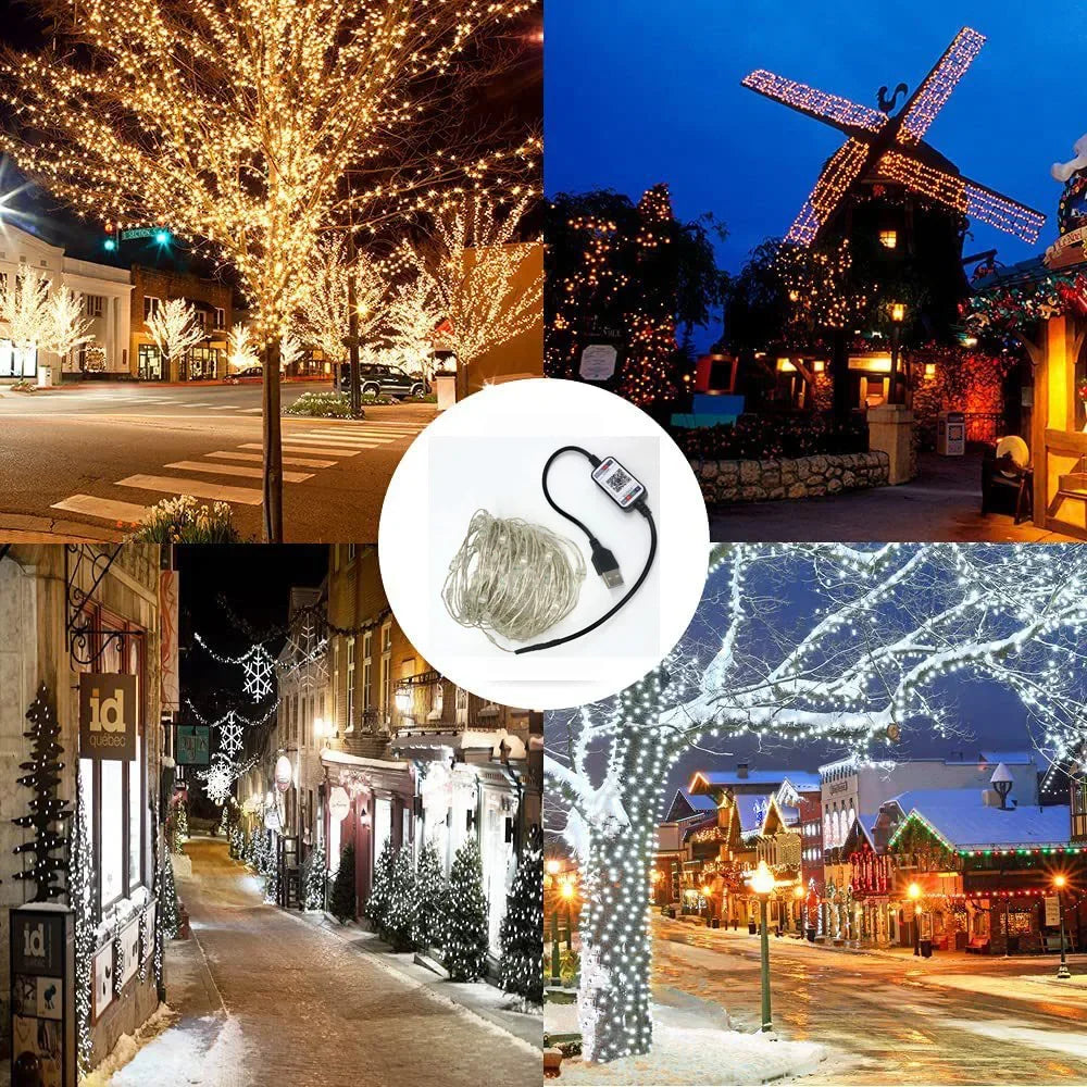 Christmas Tree LED Fairy Lights Smart Bluetooth Garland Festoon LED Chain Light Outdoor Waterproof New Year Decoration 2025