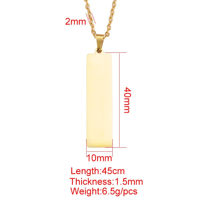 10Pcs Mirror Polished 10x40mm Strip Pendant Necklaces Stainless Steel Cable Chain Necklaces For Women Men