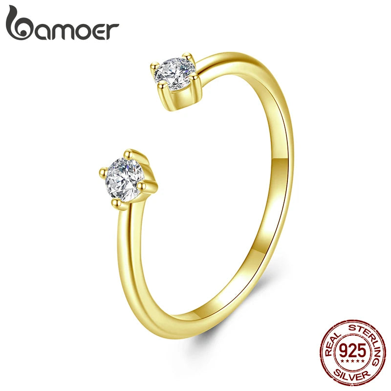 BAMOER Moissanite White Gold Plated Adjustable Ring 925 Sterling Silver Exquisite Open Ring for Women Fine Jewelry Gift