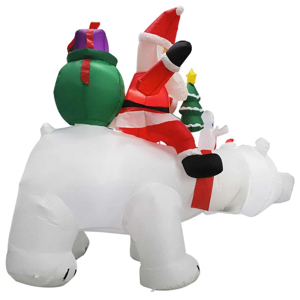 2.1M Inflatable Christmas Claus Riding Shake Head Bear And 1.2m Santa Claus Built-in LED Light Courtyard Garden Xmas Decorati