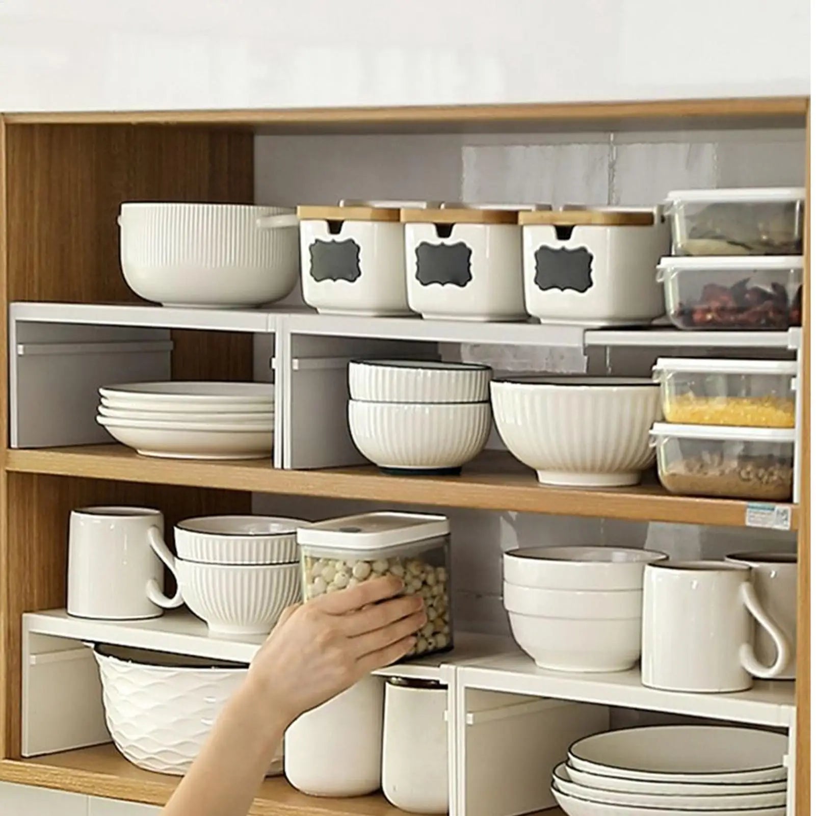Expandable Kitchen Counter and Cabinet Shelf Space-Saving Stackable Layered Shelf Heavy-Duty Kitchen Storage Accessories for