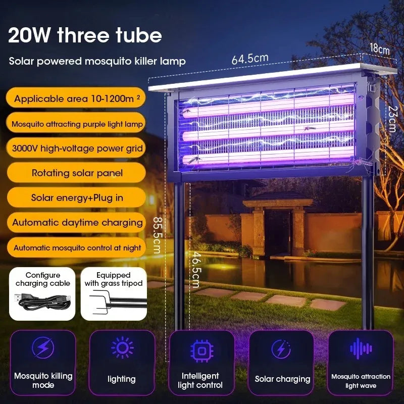Solar Outdoor Mosquito Killer Lamp UV Light Trap Electric Shock Waterproof  Auto On Off Light Sensor Eco Friendly  Garden Camp