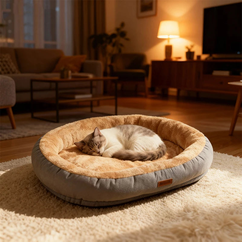 Winter Calming Plush Pet Bed for Cats Dogs
