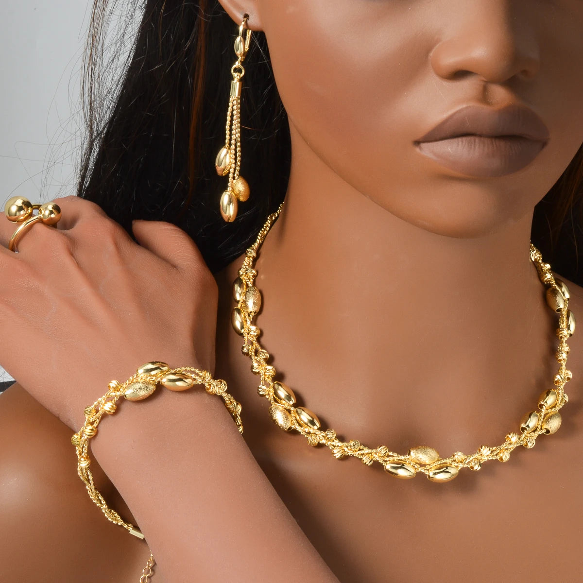 Pearl Pendant 4pcs Jewelry Set Colorful Beads Necklace Bracelet Earrings Ring Bridal Wedding Set Luxury Jewelry Accessories