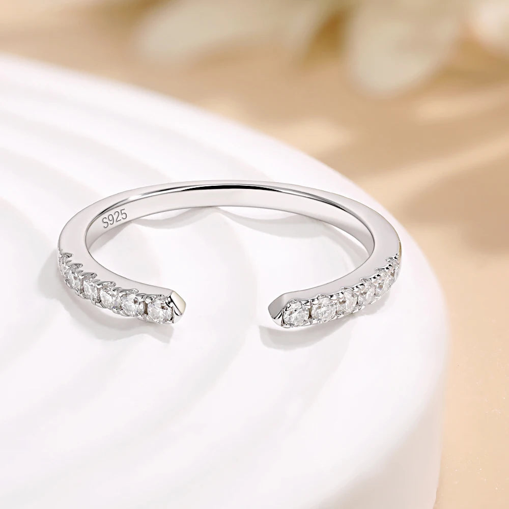 LinkerLove Half Eternity Moissanite Open Ring for Women Stackable Wedding Band S925 Sterling Silver Diamond Rings Jewelry Gifts