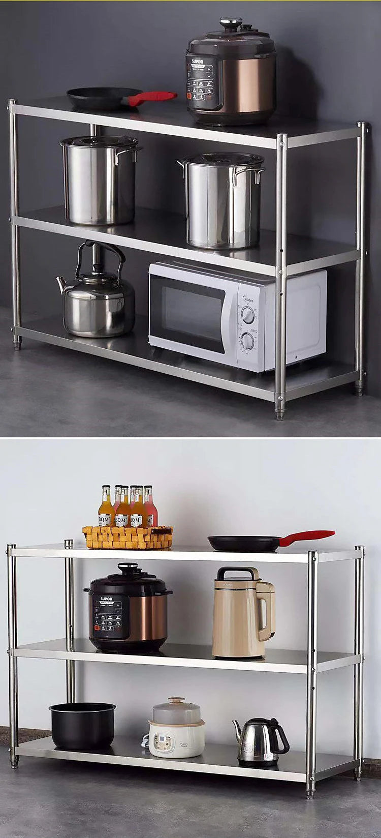Stainless Steel Shelf, Kitchen Storage Rack, 3-Tier Shelving Units and Storage, Standing Shelving Work Table for Kitchen Garage