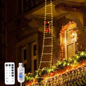 1pcs Christmas Decoration Santa Claus Climbing Ladder LED Light USB Plug 8 Lighting Modes Light String Home Wall Xmas Tree Decor
