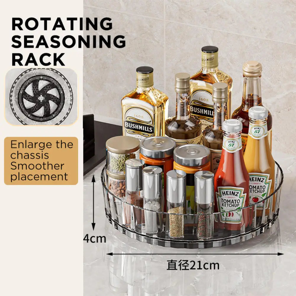 Rotating Tray Spice Rack Pantry Cabinet Turntable With Base Storage Bin Kitchen Organizer For Seasoning Cosmetic Storage Box