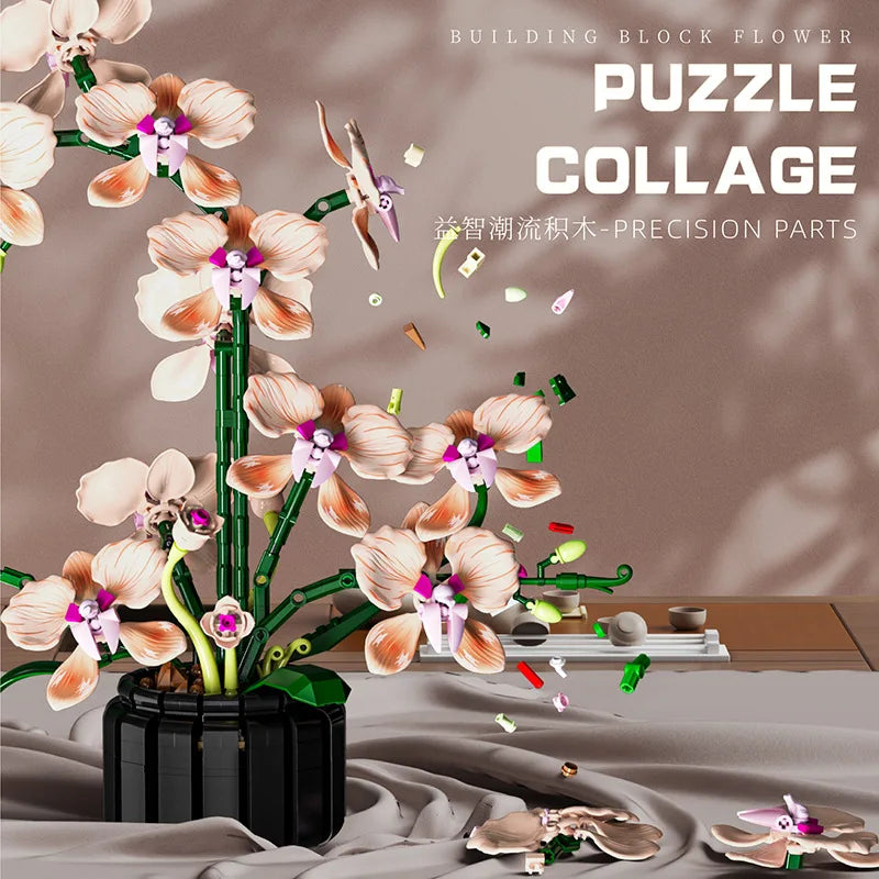 Simulation Flowers Building Block Toy Eternal Potted Plant Butterfly Orchid Bouquet  Bricks Home Ornament Toy for Girls Mom Gift