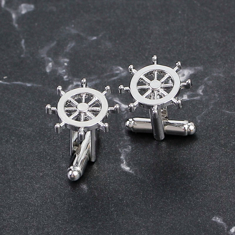 Silver Color Rudder Cufflinks High Quality Luxury Men Cuff Button Personality captain French Men's Shirt CuffLinks skipper