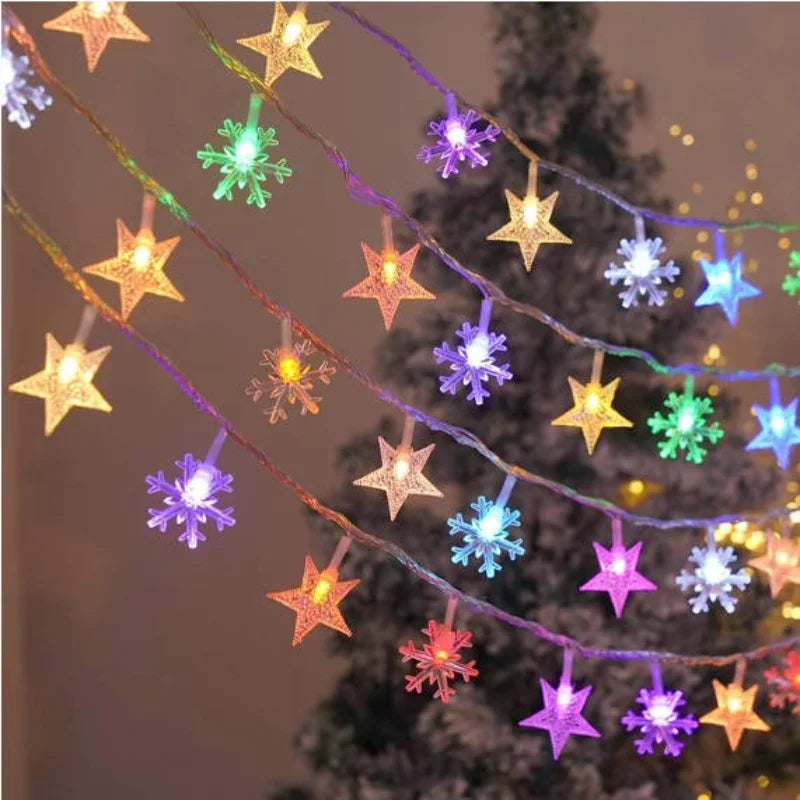 Led Christmas String Lights Snowflake Light Garland Decoration For Home 2025 Christmas Decorations Outdoor Garden Wedding Party