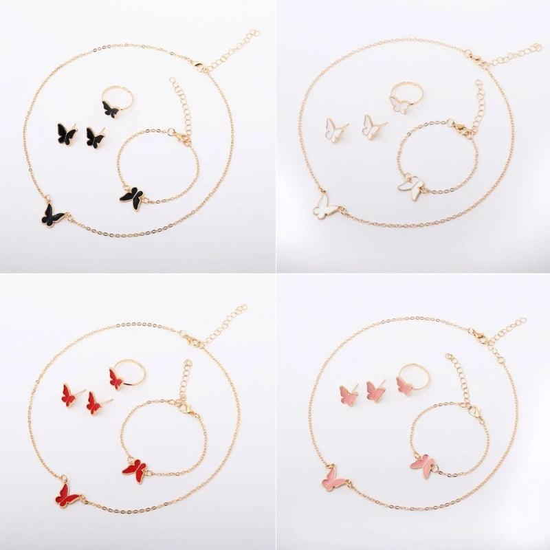 Elegant Butterfly Jewelry Set Women Watch Crystal Watches Fashion Rings Necklace Earring Bracelet Perfect for Daily Wear