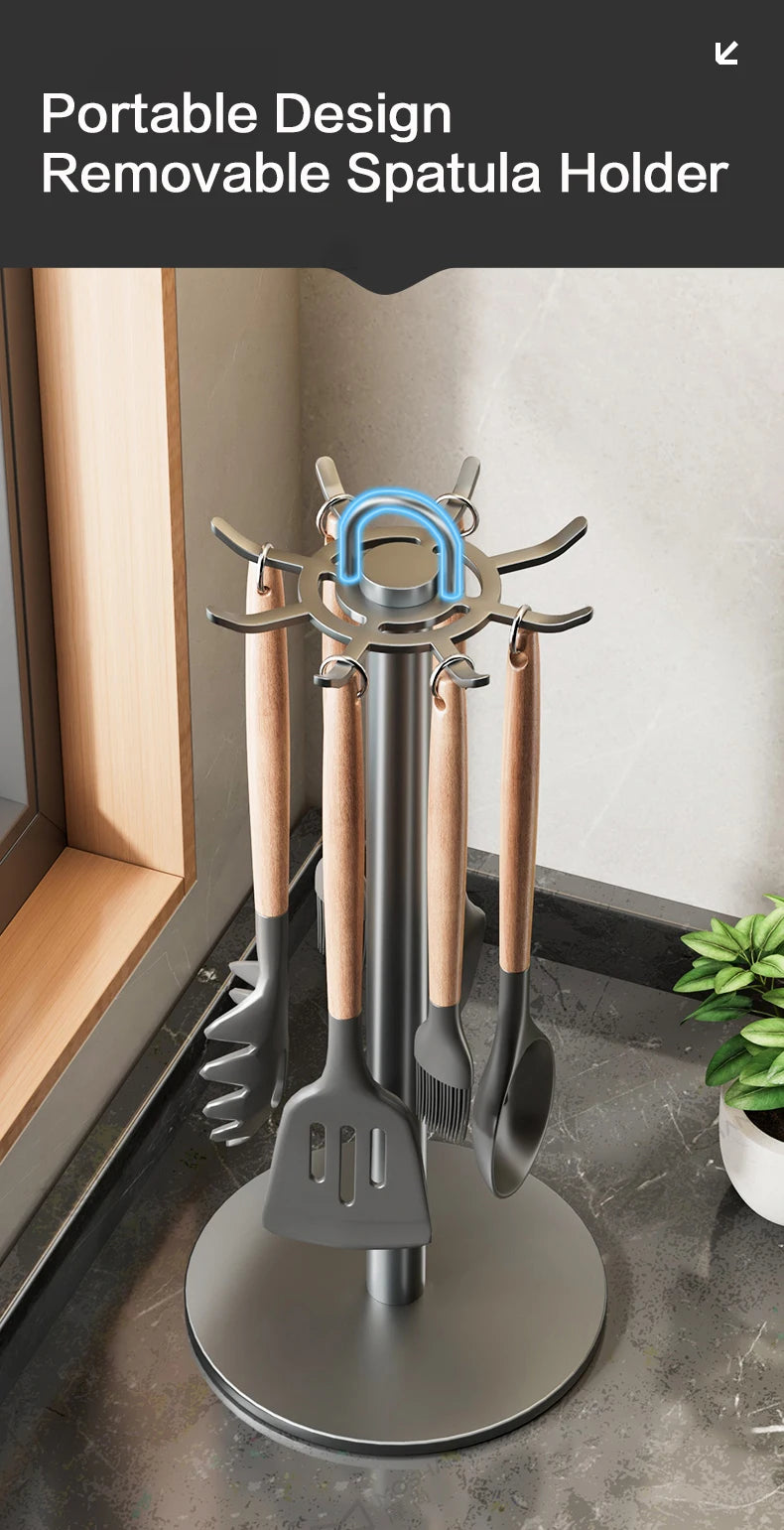 Kitchen Utensil Stand: Rotating Storage Hanger with 8 Hooks,for Countertop Organization rotatable Cooking Utensils Holder