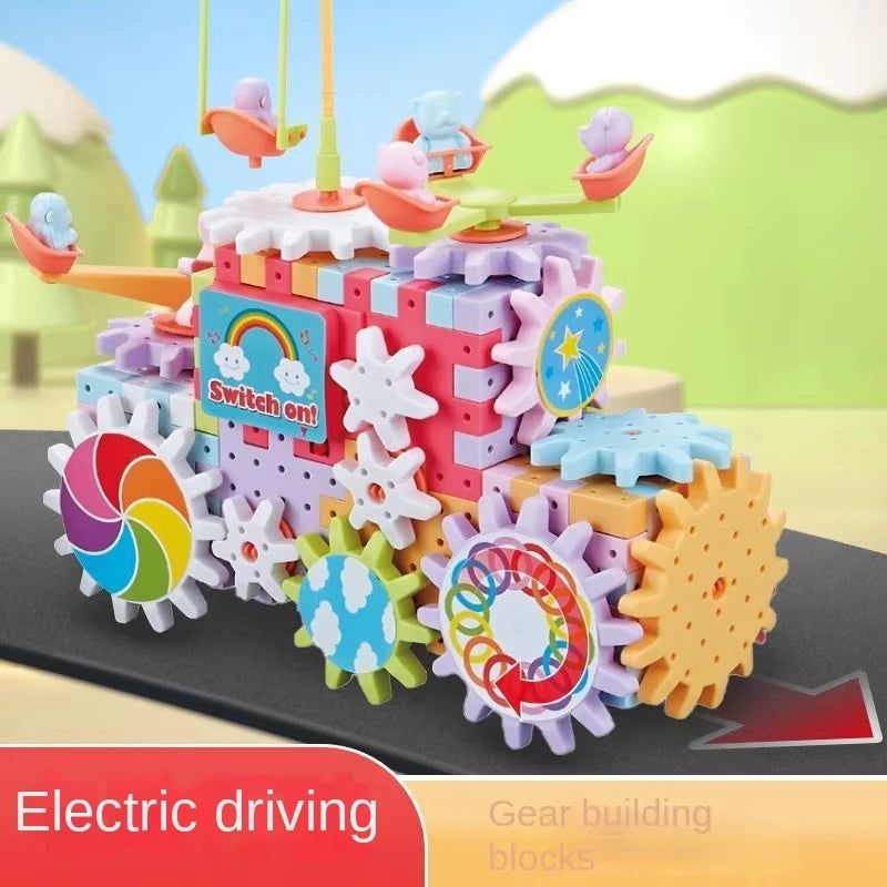 Electric Gears 3D Puzzle Model Building Kits Plastic Brick Blocks Educational Toys for Kids Children Gear Blocks Building Toys