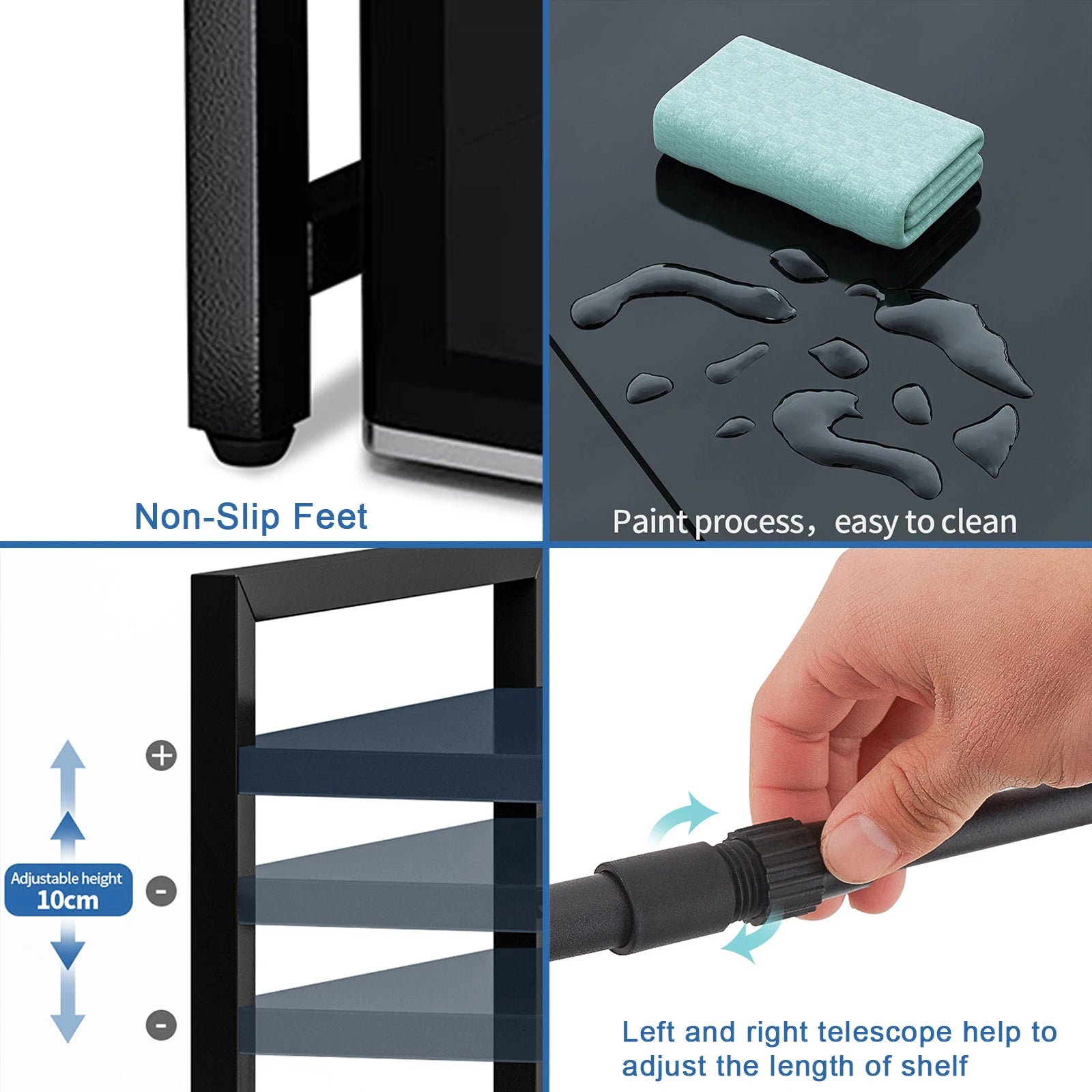 Expandable Microwave Oven Rack 2 Tier microwave shelf, with 6 hooks Adjustable Width Kitchen Counter Organizer Shelf Stand