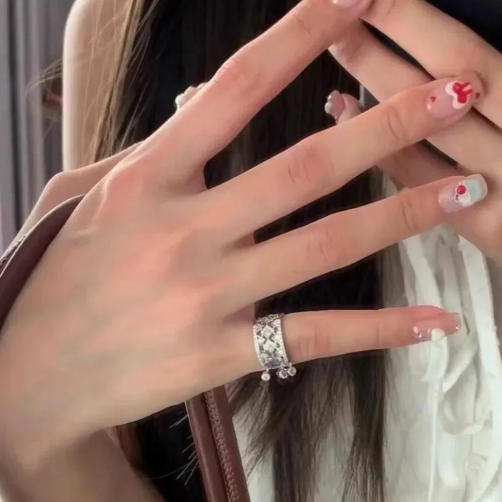 Light luxury exquisite silver 925 diamond amethyst rings for women unique fashion retro tassel purple tail ring wedding jewelry