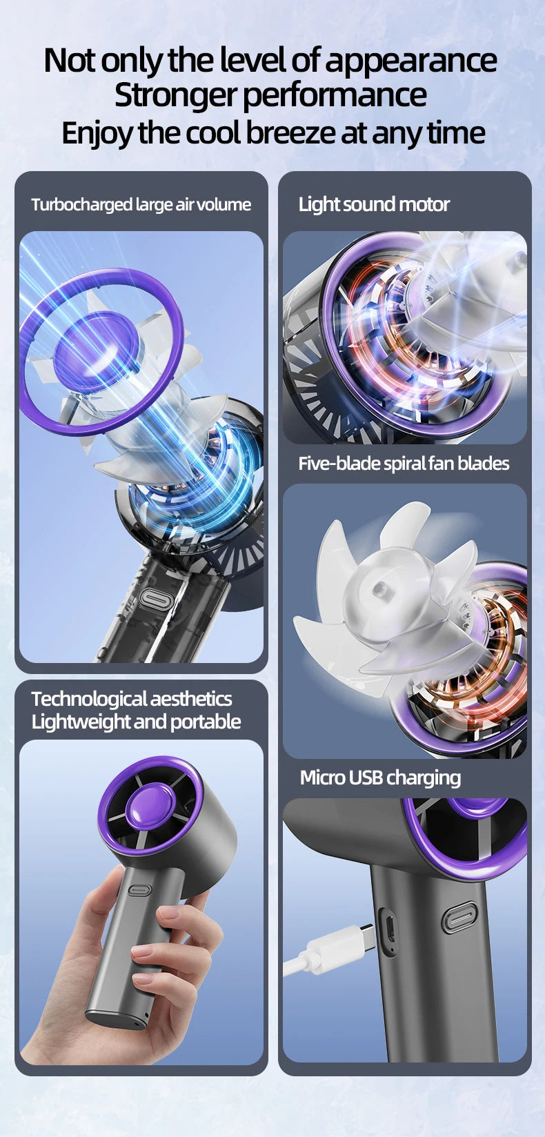 Mini Handheld USB Fast Charging Silent High-Speed Air Cooling Portable Fan Personal for Travel Outdoor Activities