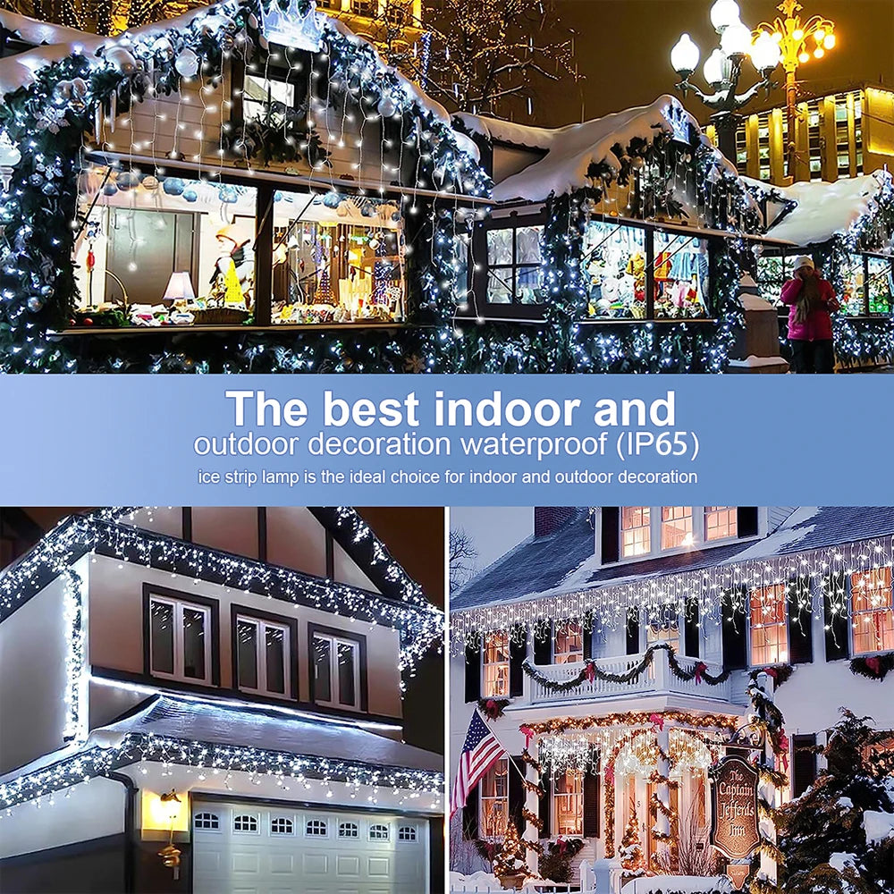 Solar Icicle Lights Wedding Decoration Fairy Lights String 8 Modes Outdoor Eaves Decoration For Christmas Party Garden Lighting