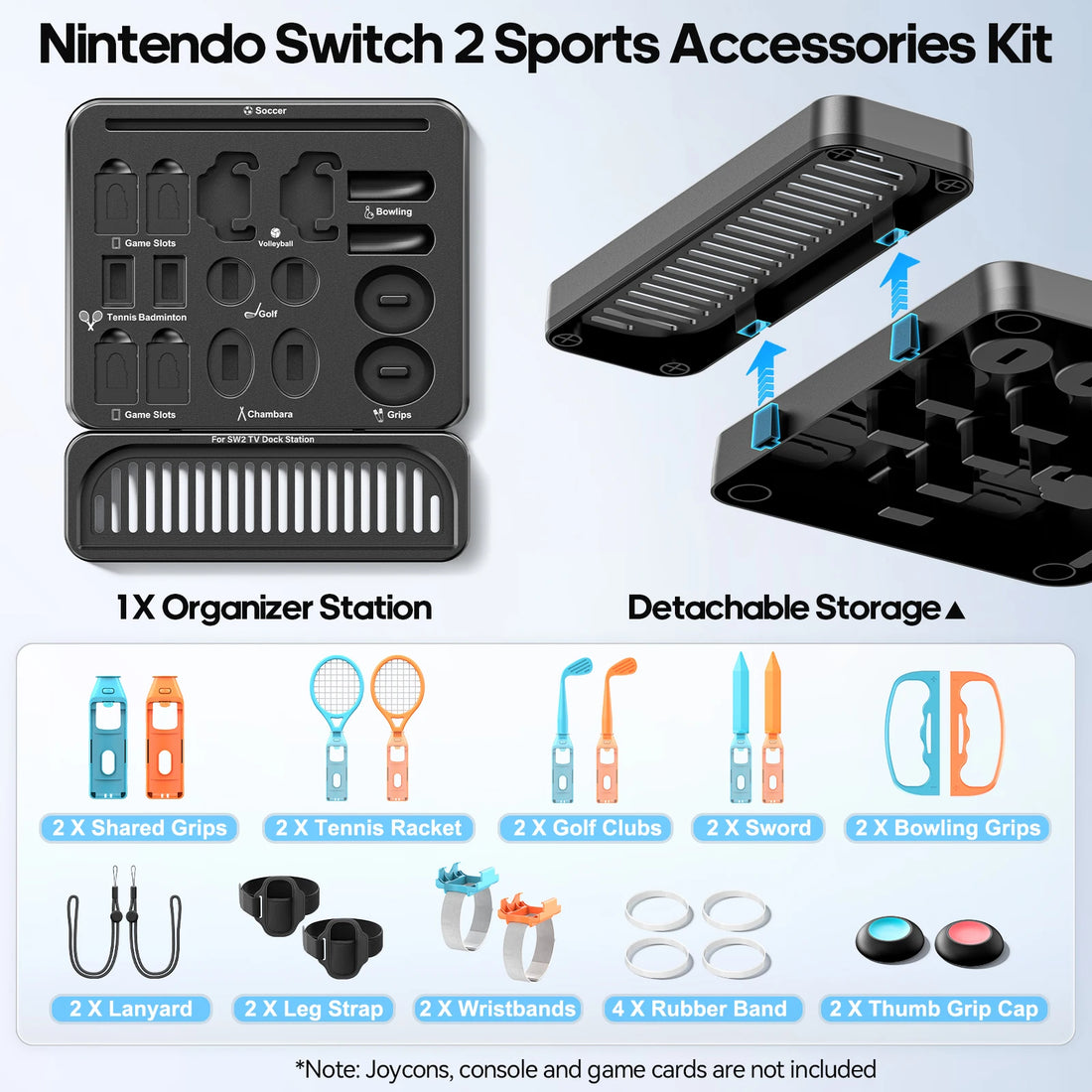 Switch 2 Sports Accessories Bundle with Organizer Storage Stand for Sports Games Family Sport Accessories Kit for N-Switch 2