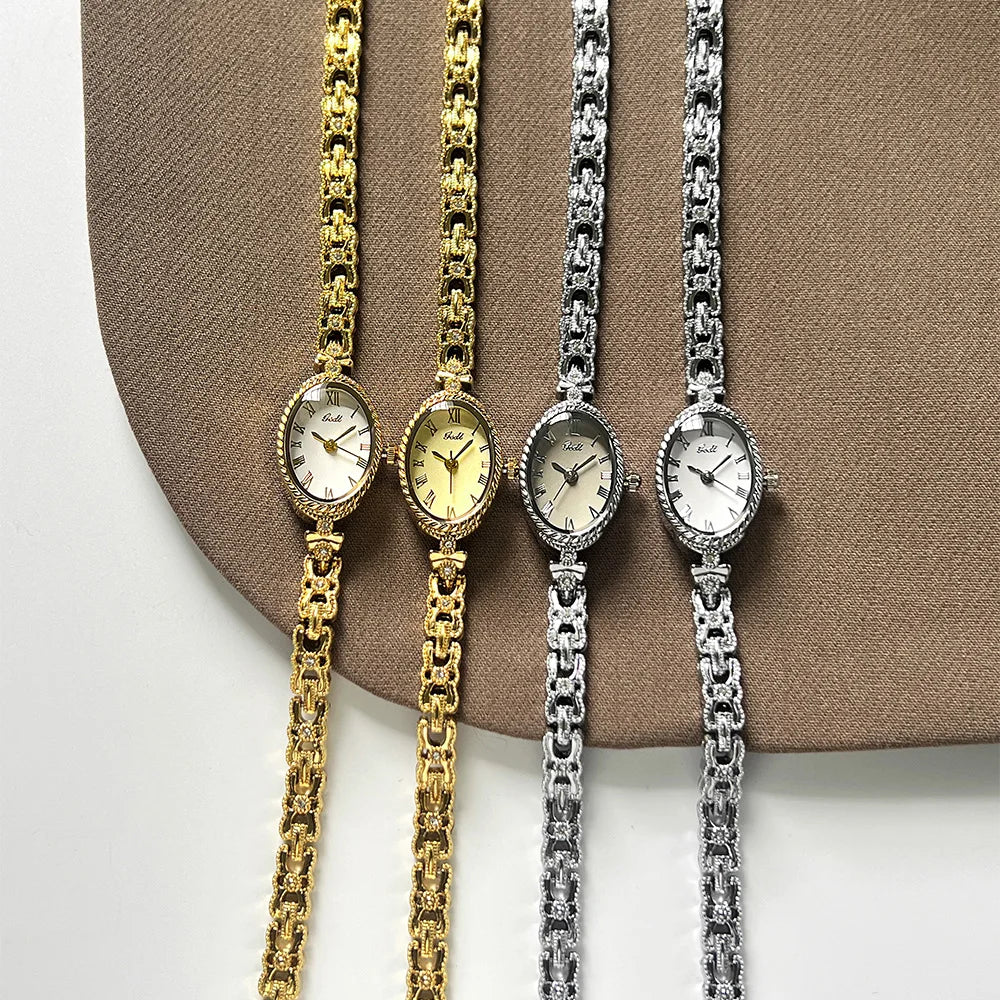 2025 NEW Vintage Silver Women's Watches GEDI Roman Numeral Display Oval Dial Woman's Quartz Wristwatch Clock Gift Accessories