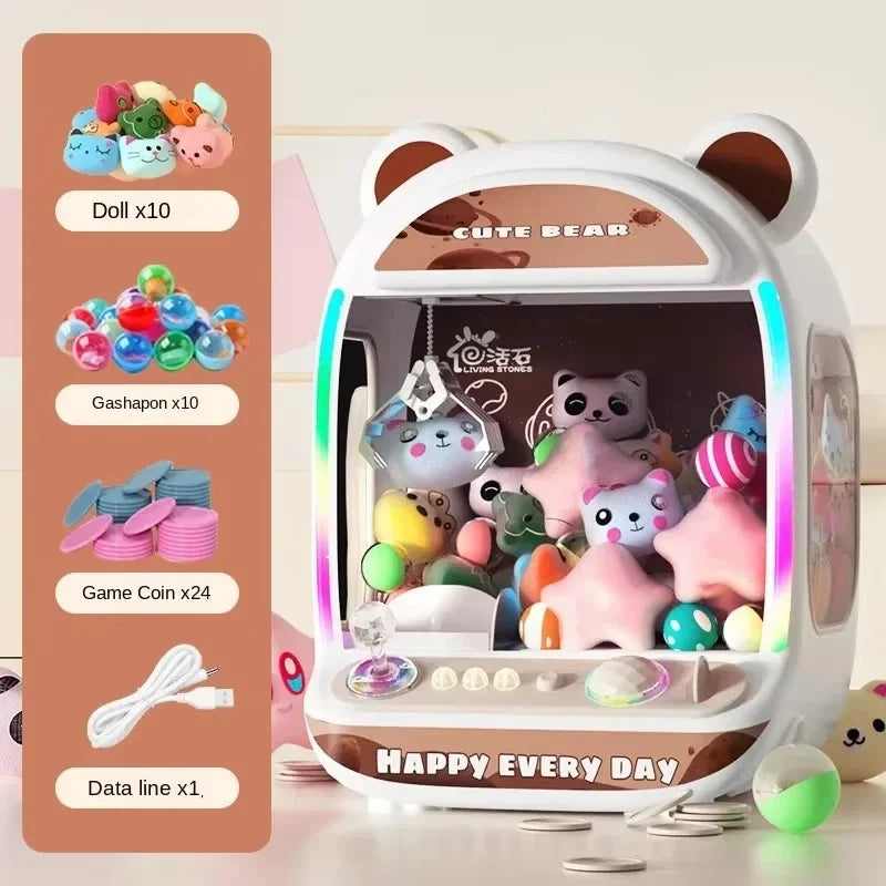 DIY Automatic Doll Machine Kids Coin Operated Play Game Mini Claw Catch Toys Crane Machines Music Doll for Christmas gifts