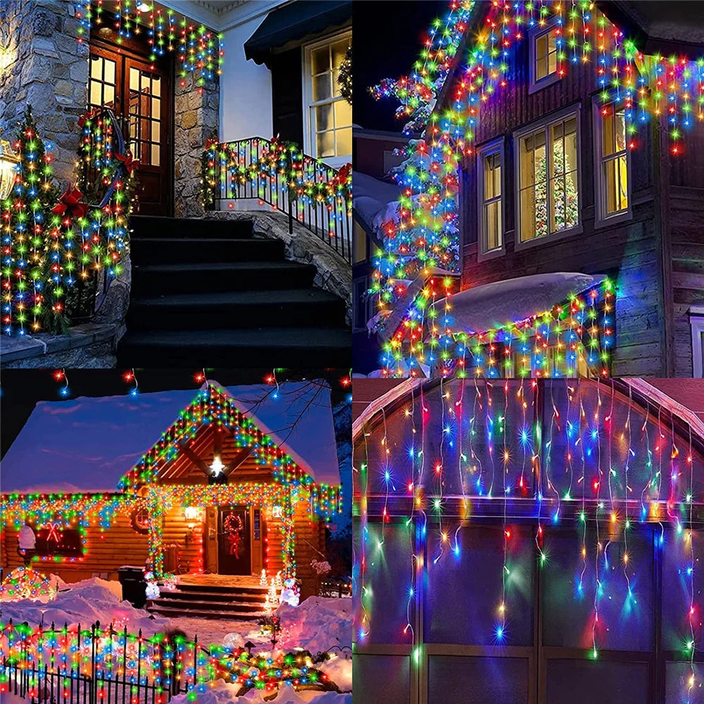 Solar Curtain Icicle Light 3.5M Eaves Decor Outdoor Fairy String Lights Wedding Party Christmas Stair Decor Garden Garlands
